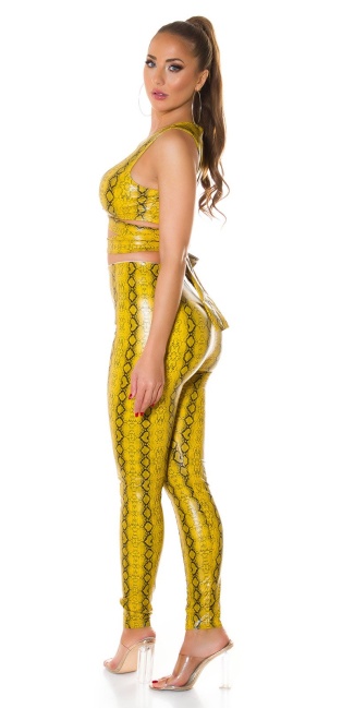 faux leather crop top with snake print Yellow